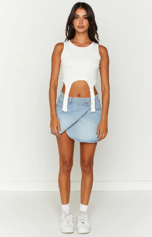 Alcmene Denim Asymmetrical Wrap Mini Skirt