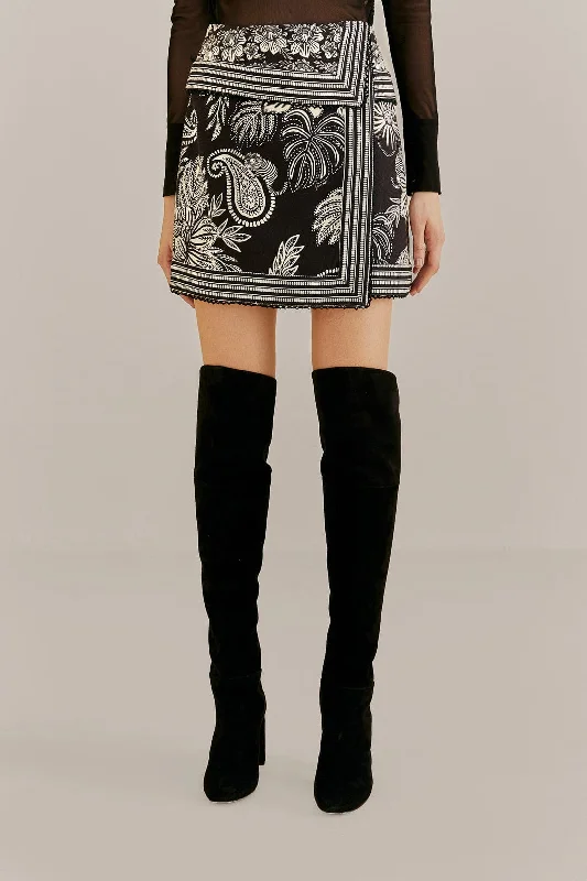 Black Paisley Bloom Mini Skirt