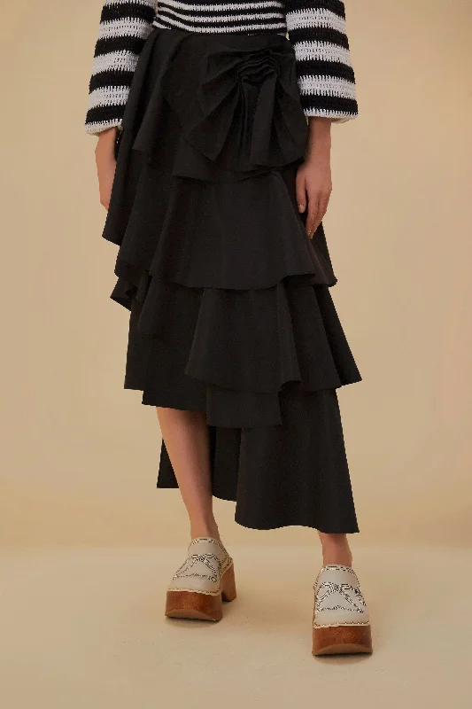 Black Tiered Bow Detail Maxi Skirt