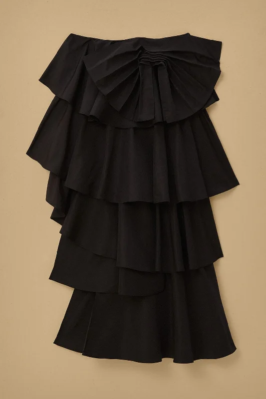 Black Tiered Bow Detail Maxi Skirt