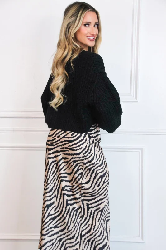 Chasing After You Zebra Satin Midi Skirt: Black Multi