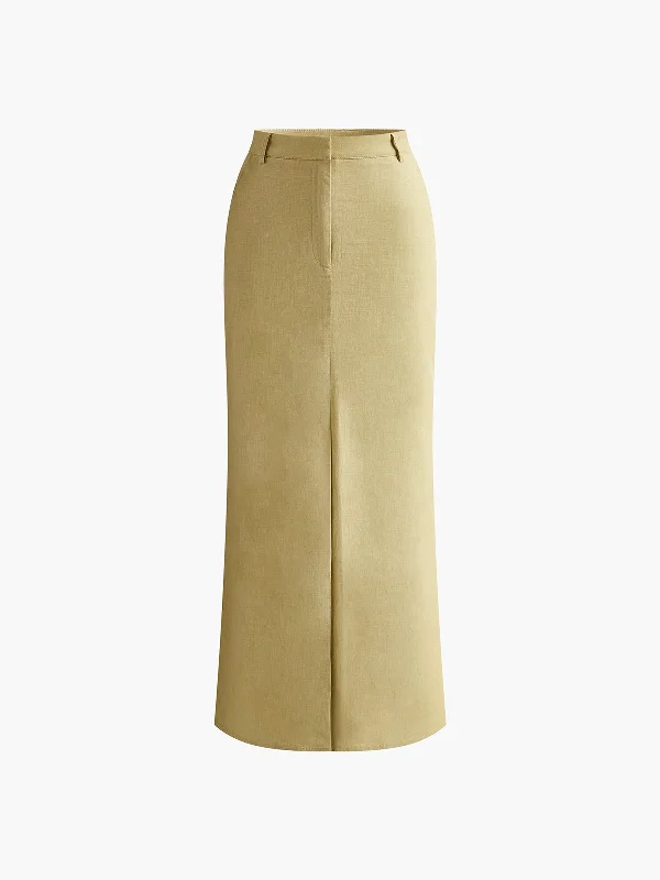 Cotton Blends High-Waist Split Maxi Skirt