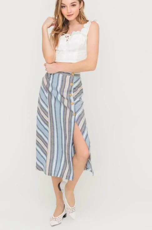 Electra Denim Stripe Print Midi Skirt