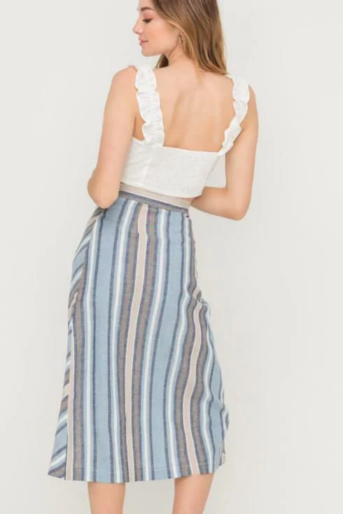 Electra Denim Stripe Print Midi Skirt