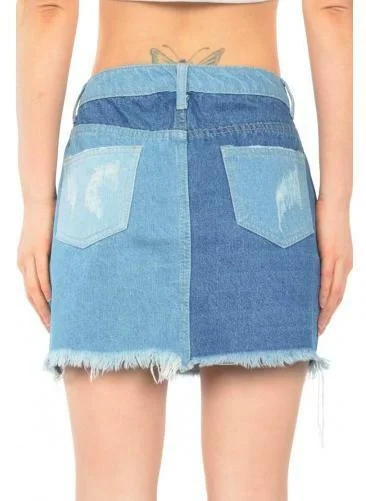 Equinox Denim Patchwork Mini Skirt