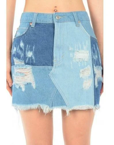 Equinox Denim Patchwork Mini Skirt