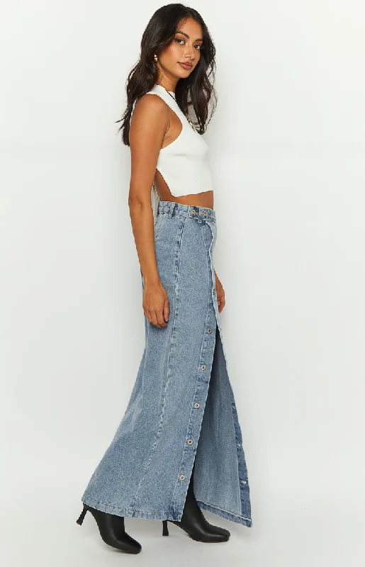 Fazio Button Side Denim Maxi Skirt