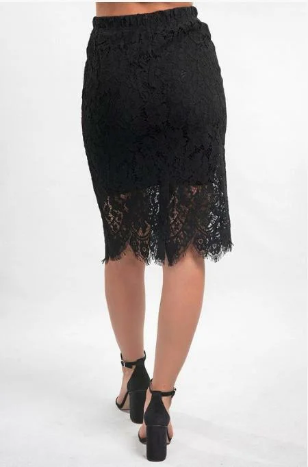 Find A Way Black Lace Midi Skirt