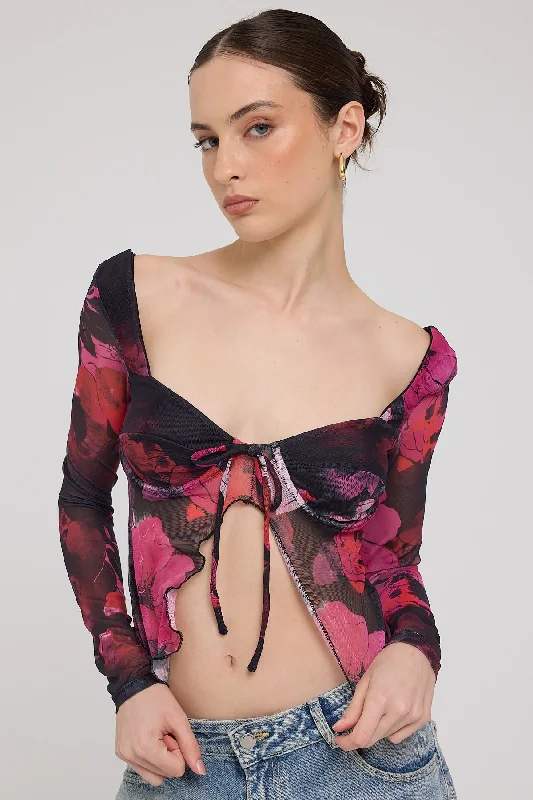 Luck & Trouble Florentina Recycled Mesh Top Floral Print