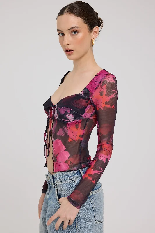 Luck & Trouble Florentina Recycled Mesh Top Floral Print