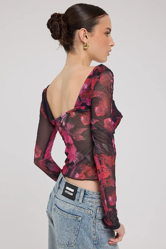 Luck & Trouble Florentina Recycled Mesh Top Floral Print