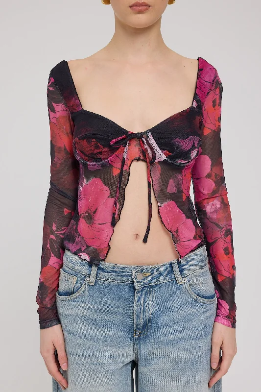 Luck & Trouble Florentina Recycled Mesh Top Floral Print