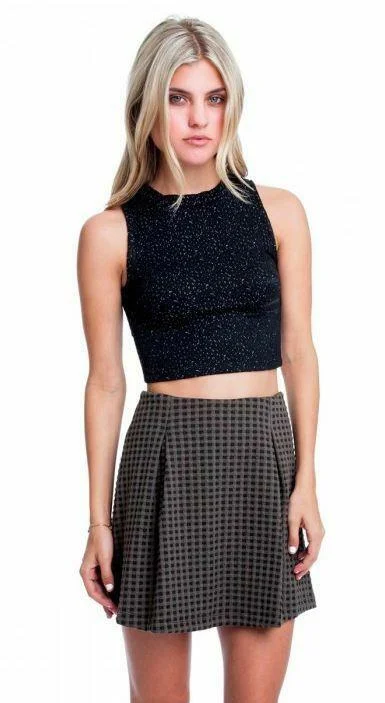 Lush Element Olive Knit Pleated Checkered Skirt