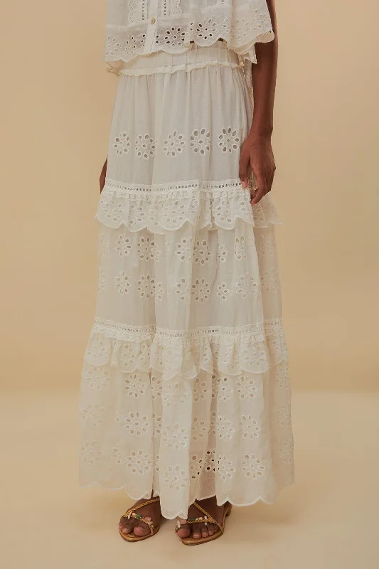 Off-White Low Waist Organic Cotton Maxi Skirt