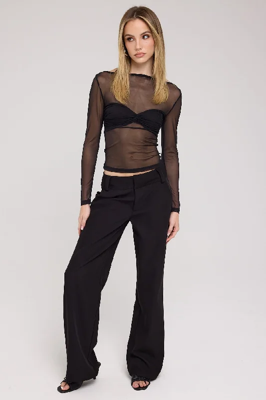 Perfect Stranger TWISTED MESH LONG SLEEVE TOP Black