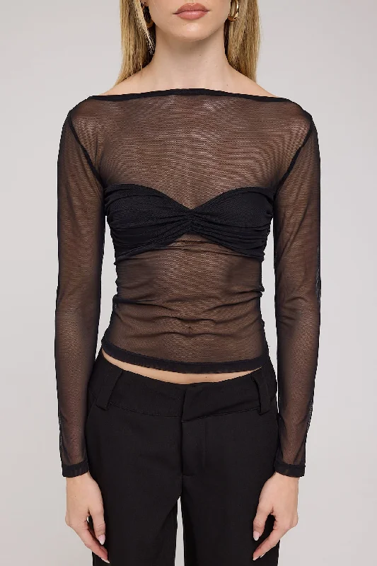 Perfect Stranger TWISTED MESH LONG SLEEVE TOP Black