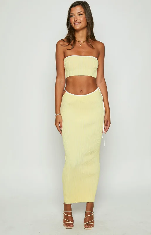 Pia Yellow Contrast Bind Knit Midi Skirt