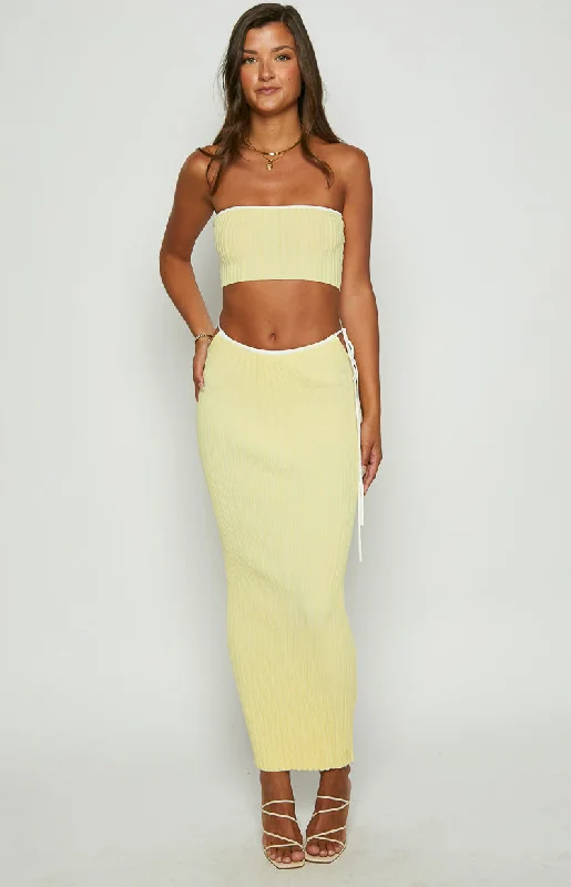 Pia Yellow Contrast Bind Knit Midi Skirt