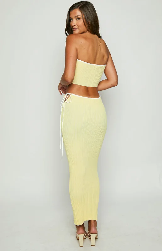 Pia Yellow Contrast Bind Knit Midi Skirt