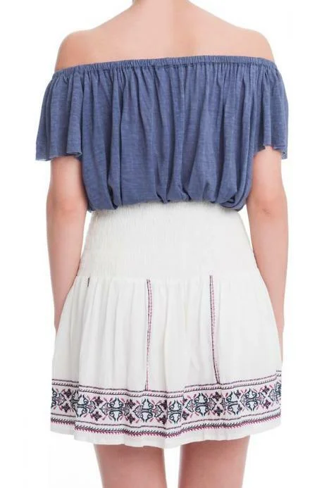 Sophie Ivory Embroidered Smocked Waist Mini Skirt