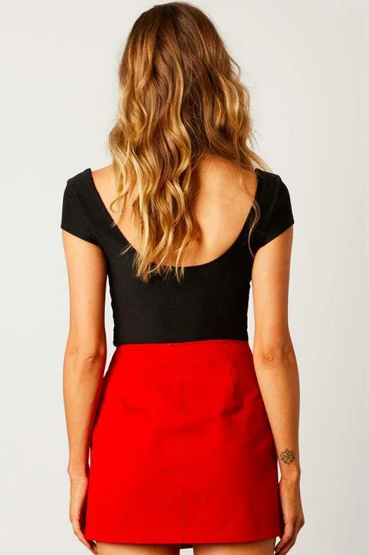 Team Red Button Front Mini Skirt