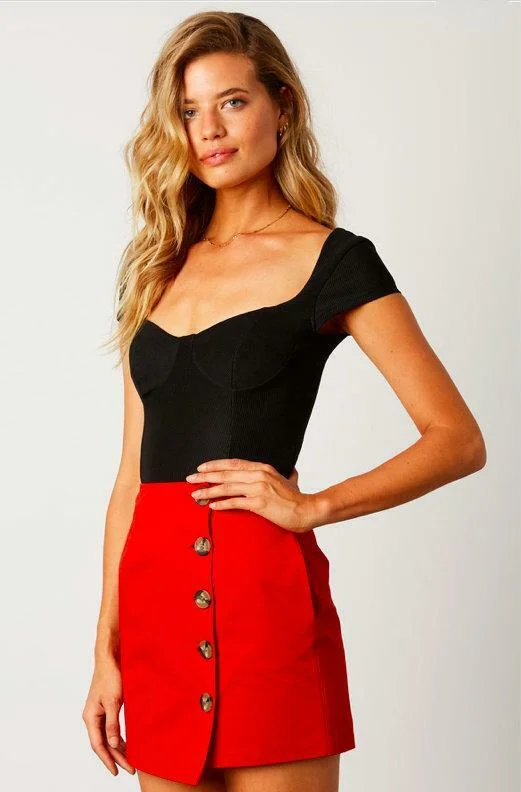 Team Red Button Front Mini Skirt