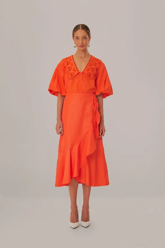 Vivid Orange Midi Skirt