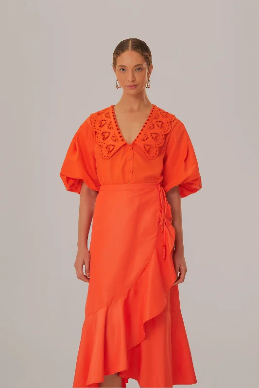 Vivid Orange Midi Skirt