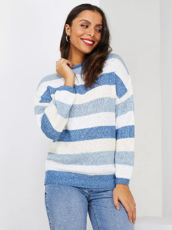 Striped Crew Neck Drop Shoulder Sweater