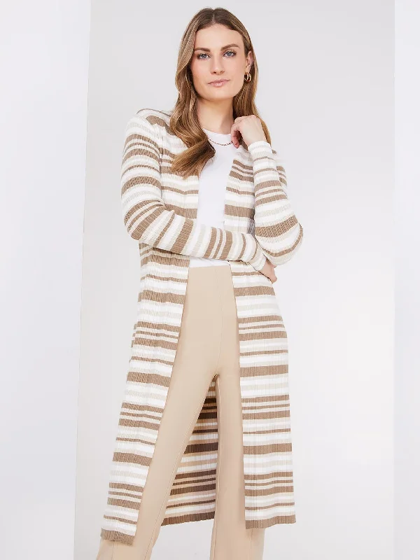 Striped Ribbed Long Cardigan