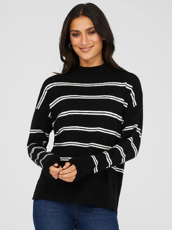 Striped Mock Neck High-Low Sweater