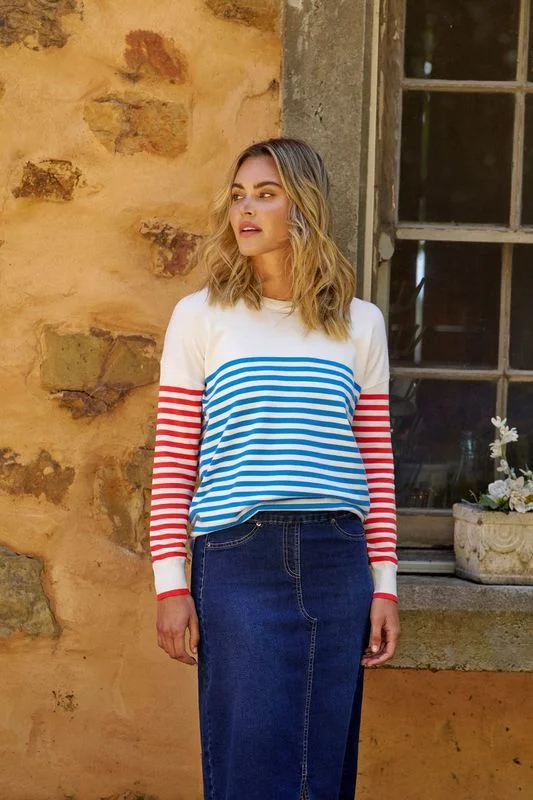 Betty Basics Sophie Knit Jumper Red Blue Stripe