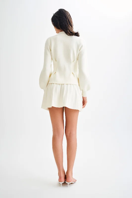 Beverly Knit Pleated Mini Skirt - Ivory