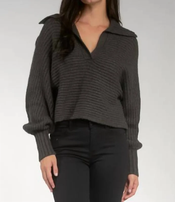 Big Open Collar Sweater In Charcoal Grey