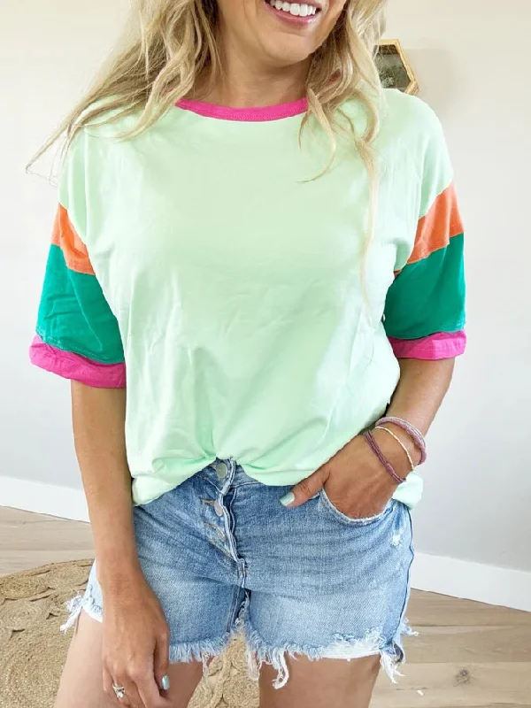 In A Rush Color Block Half Sleeve Tee (Multiple Colors) (Pink Label)