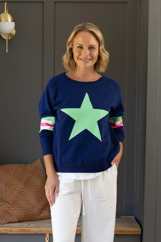 Jovie The Label Holiday Sweater Navy / Green Star