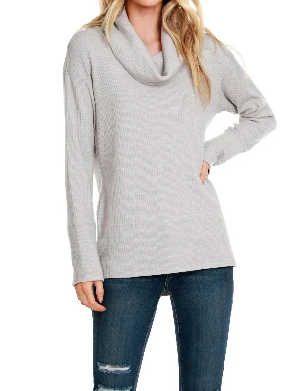 Long Sleeve Cowl Top In Grey