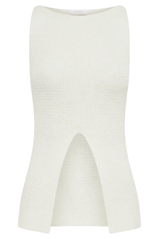 Ridley Knit Tank Top With Split - Ivory