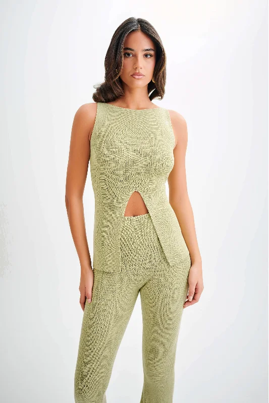 Ridley Knit Tank Top With Split - Pastel Green