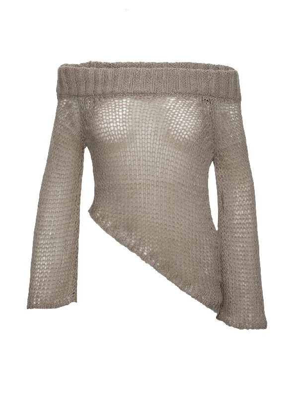 Shego Off The Shoulder Knit Jumper Taupe