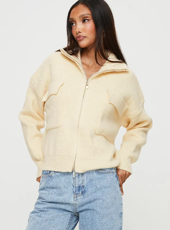 Too Busy Zip Up Sweater Beige