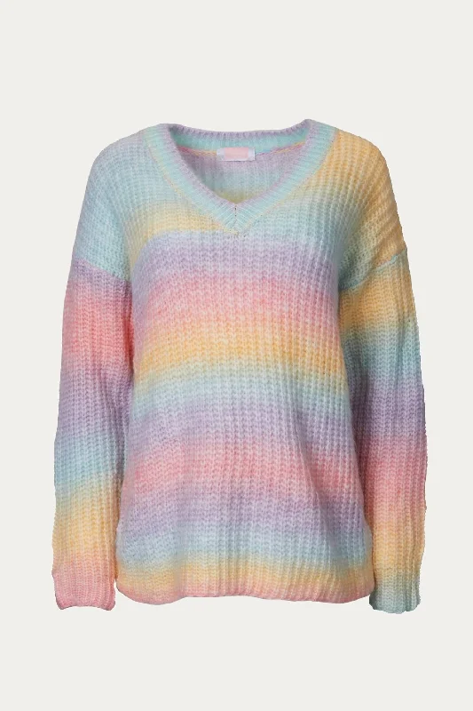 V-Neck Rainbow Sweater In Blush