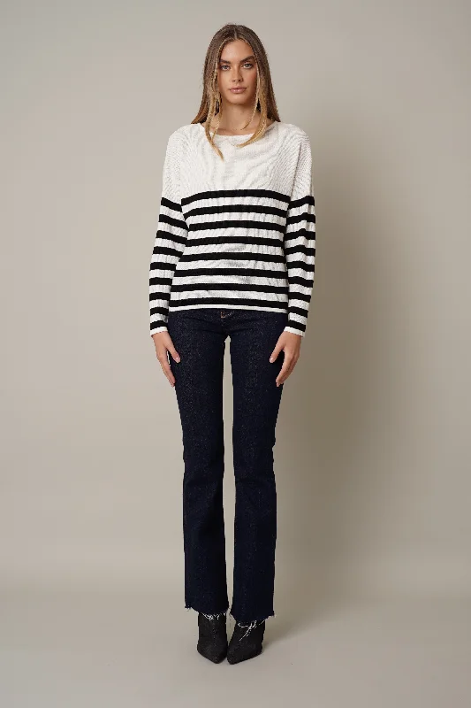 Waffled Striped Dolman Sweater