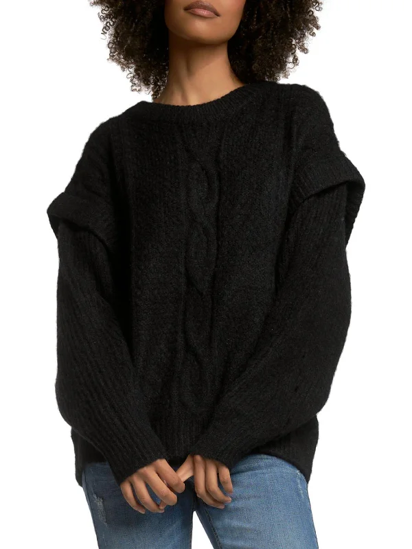 Womens Cable Knit Drop Shoulder Pullover Sweater