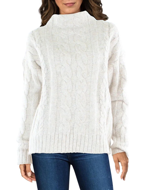 Womens Cable Knit Ribbed Trim Mock Turtleneck Sweater