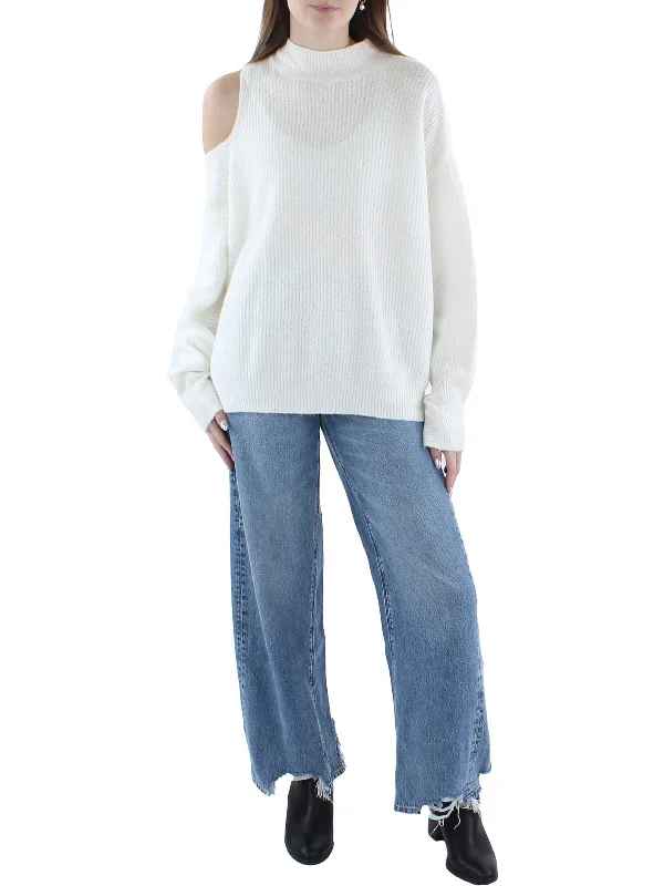 Womens Knit Cut-Out Mock Turtleneck Sweater