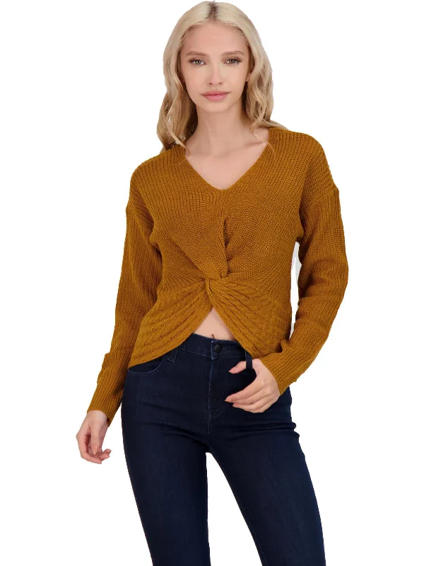 Womens Knit Knot Front Pullover Sweater