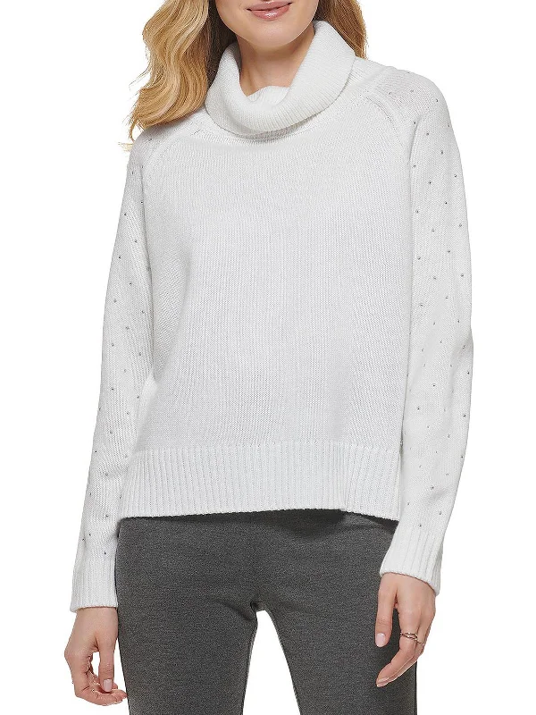 Womens Knit Studded Turtleneck Sweater