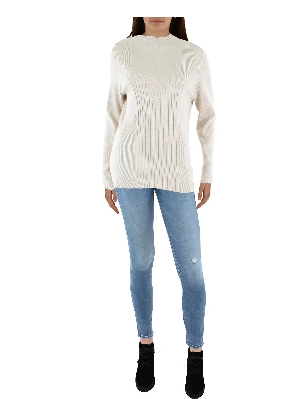 Womens Ribbed Mock Neck Mock Turtleneck Sweater