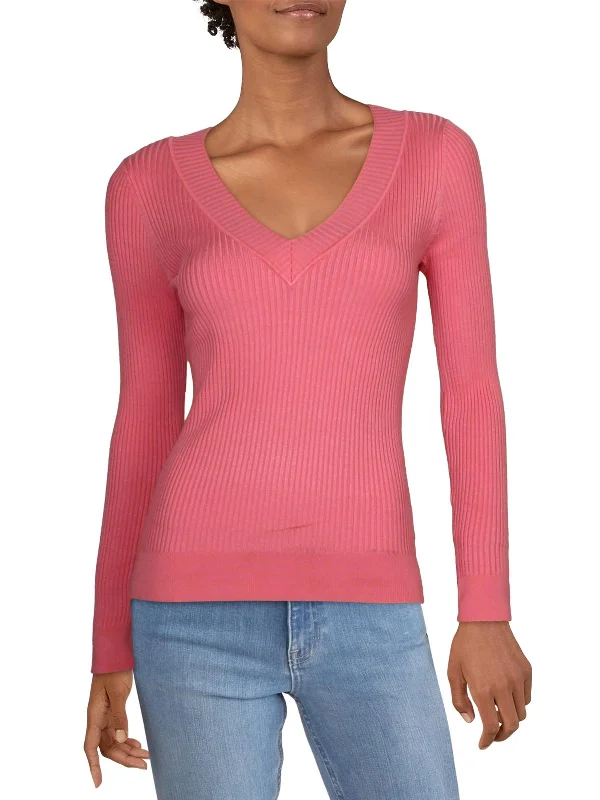 Womens Ribbed Pull Over V-Neck Sweater